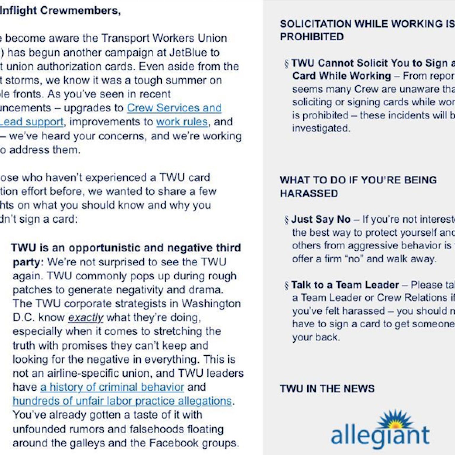 JetBlue Flight Attendants Seek Union Protection of Career, Health