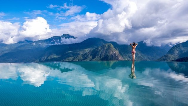 Stunning view from the pool at Topas Ecolodge in Vietnam Stunning view from the pool at Topas Ecolodge in Vietnam