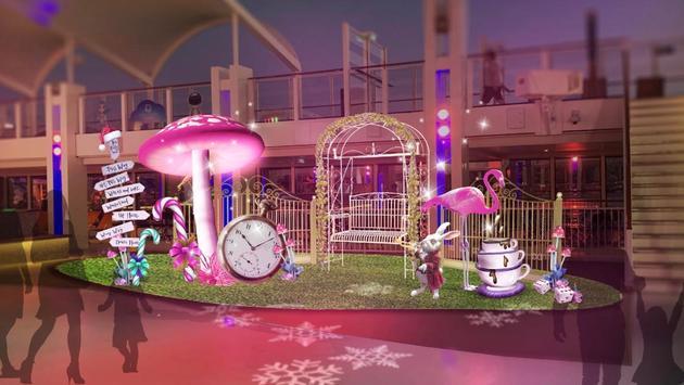 Main Pool deck at Alice's Christmas Wonderland aboard World Dream.