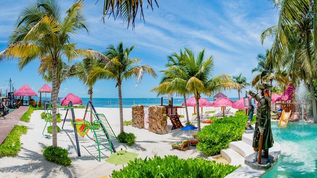 Pirata's Bay beach and pool park at Grand Oasis Palm, Cancun, Mexico. Pirata