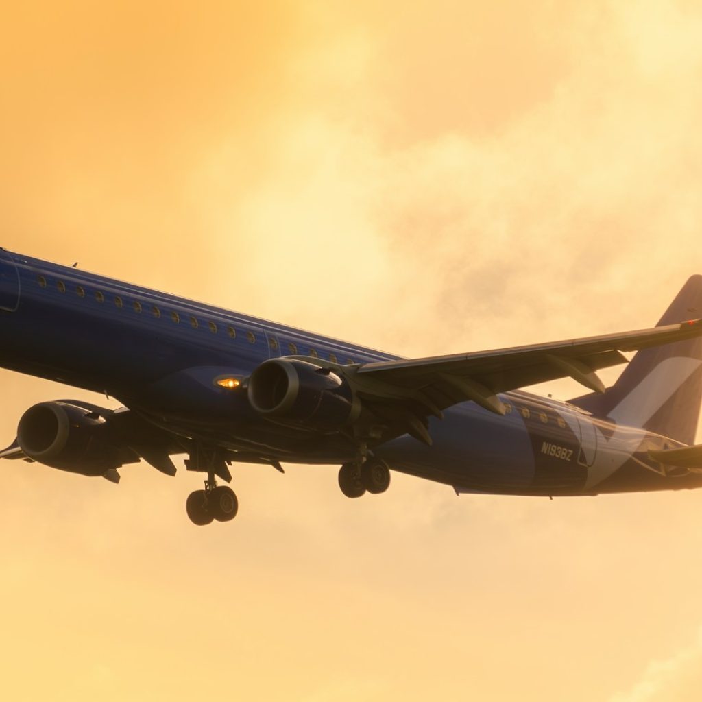 a large jetliner flying through a cloudy sky